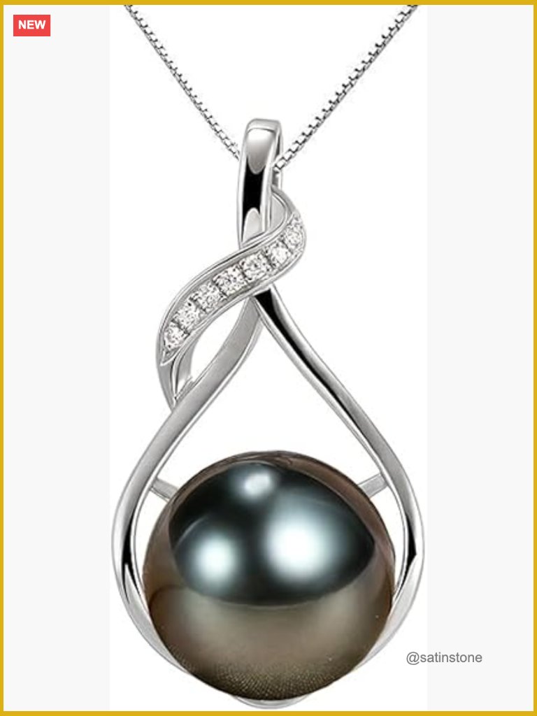 Sterling Silver Gold Plated Tahitian Black Pearl Pendant Necklace Fine Jewelry